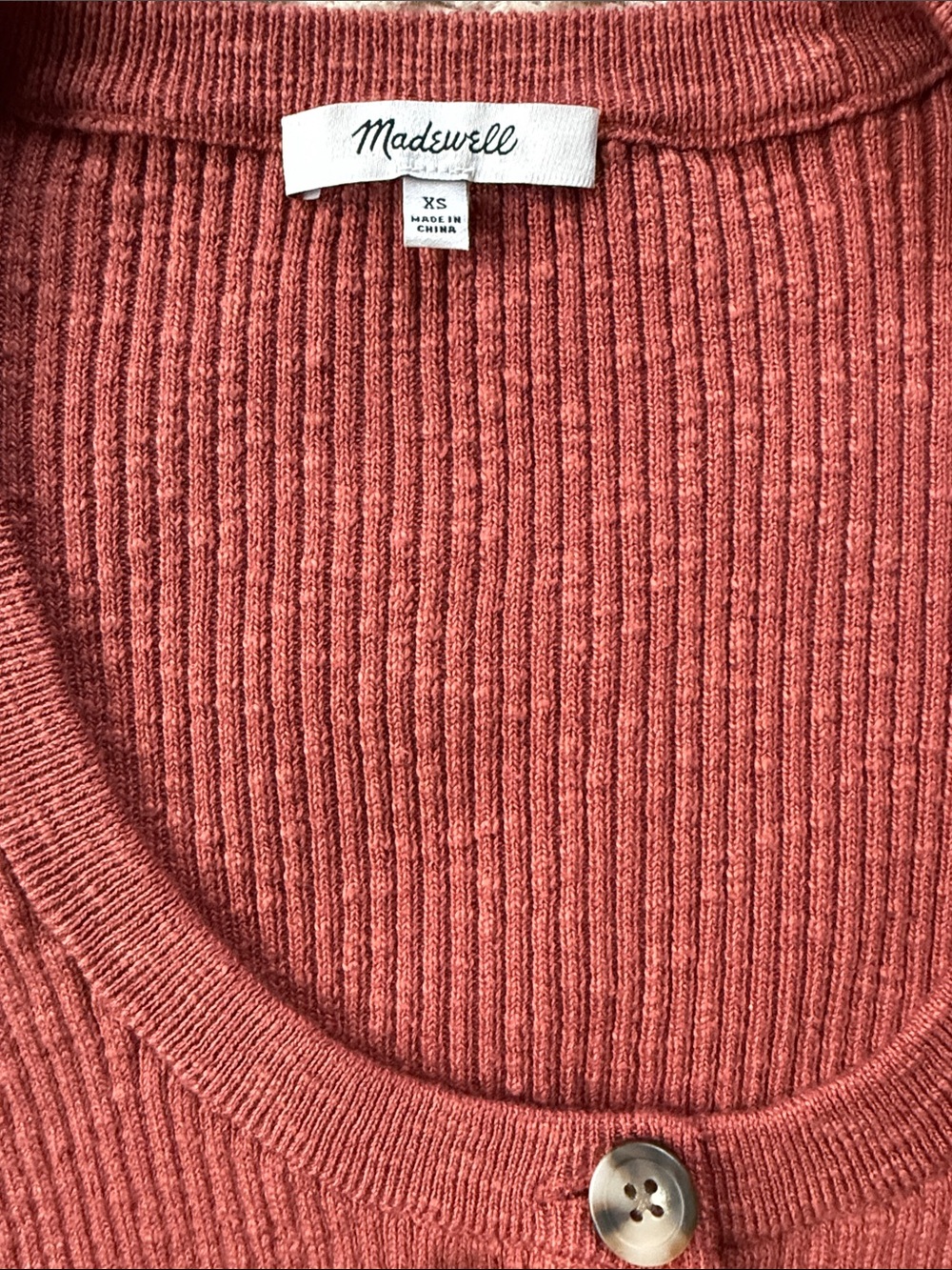 Madewell Rust Red Ribbed Scoop-Neck Button Cardigan - Picture 2 of 3